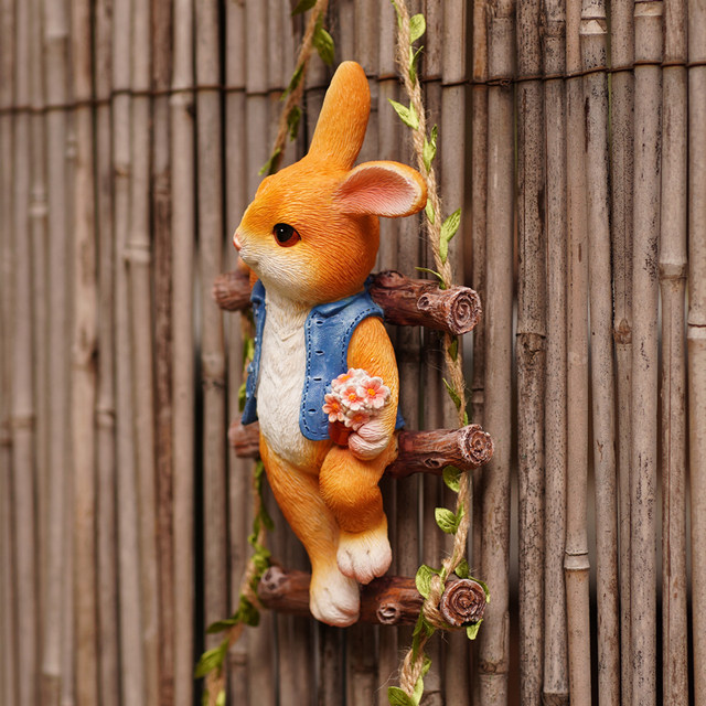 Cute rabbit climbing ladder wall hanging outdoor garden garden tree hanging balcony pipe flower pot hanging kindergarten decoration ornament
