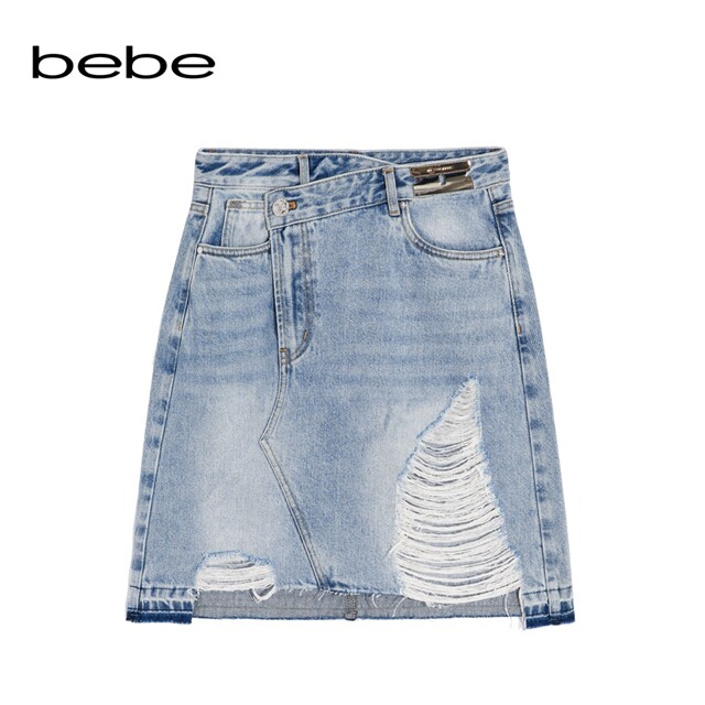 bebe summer series women's asymmetric ripped hollow denim skirt 220211