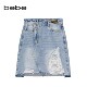 bebe summer series women's asymmetric ripped hollow denim skirt 220211