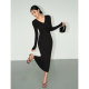 NEVA HU black French V-neck dress with women's design niche 2025 spring slim temperament hip-covering long skirt