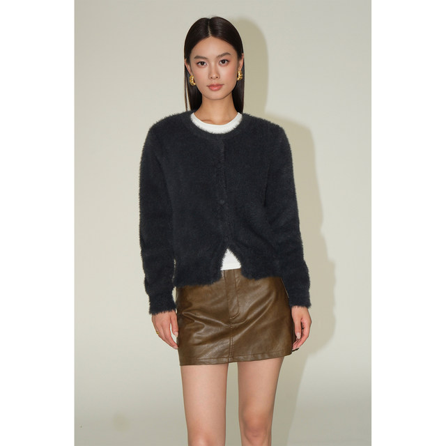 Neva hu imitated mink cava sweater coat female autumn and winter retro versatile short sweater hair hair tops