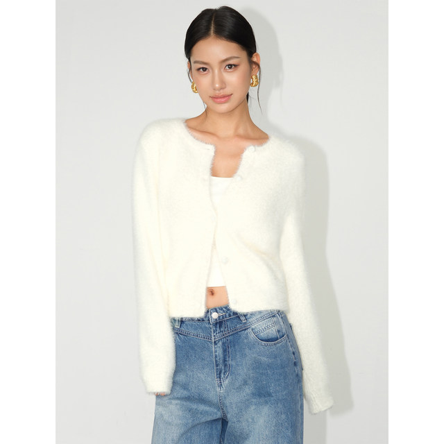 Neva hu imitated mink cava sweater coat female autumn and winter retro versatile short sweater hair hair tops