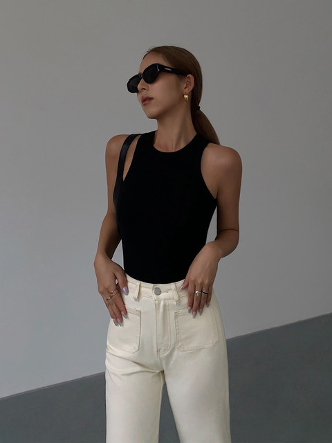 NEVA HU black I-shaped knitted vest for women wearing 2025 new slim fit inner sleeveless top