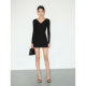 NEVA HU graceful curves/waisted hot girl v-neck white long-sleeved dress for women niche black knitted short skirt