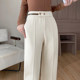 On-white straight-flare trousers for women in autumn and winter thick wool pants draped wool flared pants for women high waist slim trousers
