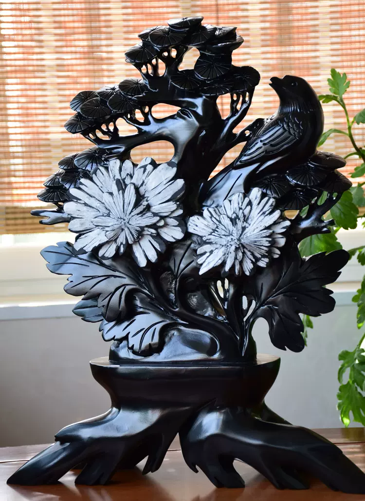 菊花石 犬 彫刻 中国産 彫り物 置物 鑑賞石