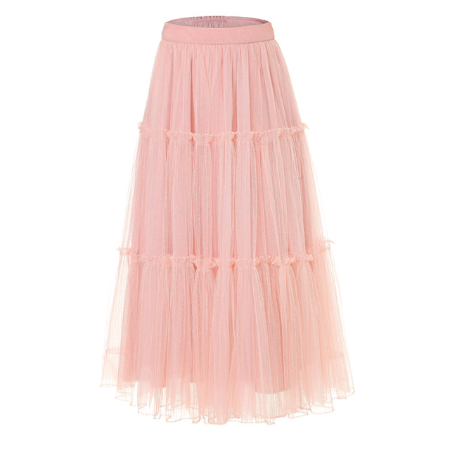 Alice's new pink mesh skirt for spring 2025 high-waisted slim lace mid-length cake skirt mid-skirt