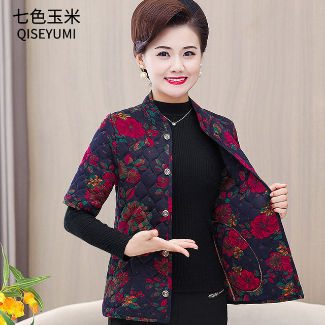 Middle-aged and elderly mothers half-sleeved cotton waistcoat women's vest autumn and winter quilted light cotton coat cotton vest mid-sleeve cotton-padded jacket
