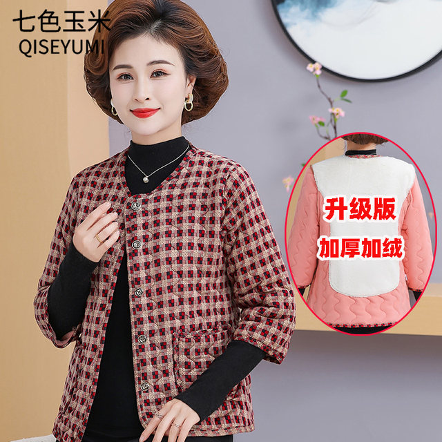 Mom in autumn and winter new vests, middle -aged and elderly women's winter, seven -point sleeve jacket thickened plus velvet warm cotton jacket