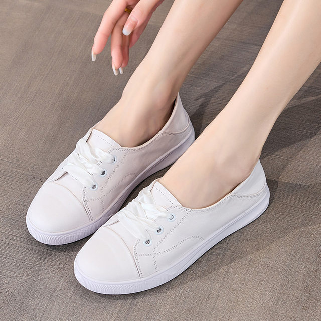 
Fashion new top layer cowhide shallow mouth genuine leather small white shoes for women's new summer versatile lace-up casual flat shoes