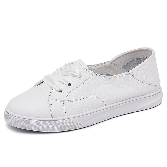 
Fashion new top layer cowhide shallow mouth genuine leather small white shoes for women's new summer versatile lace-up casual flat shoes