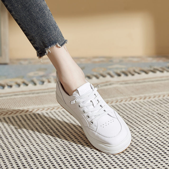 
Fashion new product top layer cowhide leather genuine leather white shoes for women versatile New Year casual flat shoes slimming board shoes