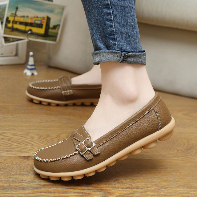 Fashionable new style casual light mouth single shoes for women large size middle-aged and elderly mothers' shoes flat leather beans shoes for women