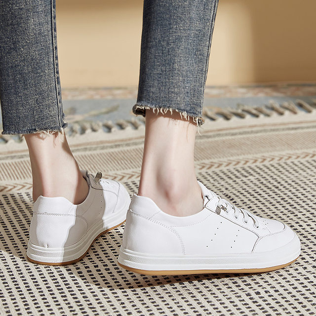 
Fashion new product top layer cowhide leather genuine leather white shoes for women versatile New Year casual flat shoes slimming board shoes