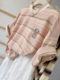 Pink striped bears embroidered short -sleeved top Girl summer 2024 loose, thin niche design, Korean t -shirt