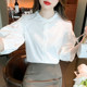 White Tennis Shirt Women's Spring Clothing 2025 New French Stand Collar Embroidered Hollow Sleeve Shirt Chic Top