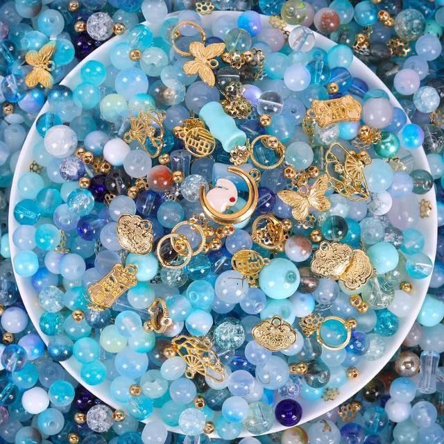 
Beads 9.9 mixed glass beads explosion beads loose beads DIY handmade materials kindergarten children's bracelet necklace accessories