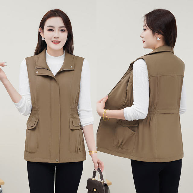 Middle-aged and elderly spring and autumn new sleeveless vest for mothers, fashionable and casual, versatile waist vest vest, thin vest for outer wear