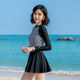 
Couple's long-sleeved swimsuit, women's one-piece skirt style, slim men's beach pants, conservative student sun protection hot spring swimming
