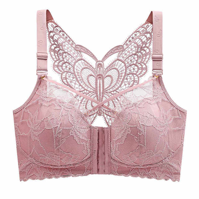 
Summer front button butterfly beautiful back large size underwear for women adjustable fat mm big breasts look small without steel rings and pair bra
