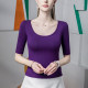 2025 summer new big round neck base shirt for women slim five-point sleeve modal women's solid color mid-sleeved top
