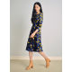 lkbennett temperament oil painting printed dress autumn and winter style new product seven-quarter sleeve round neck waist mid-style style
