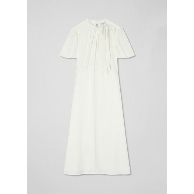 
lkbennett white dress women's spring and summer short-sleeved bow-shaped long skirt