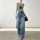 Grinded breasted wide-leg jeans for women in spring and autumn 2025 new high-waist loose and slim tall straight pants
