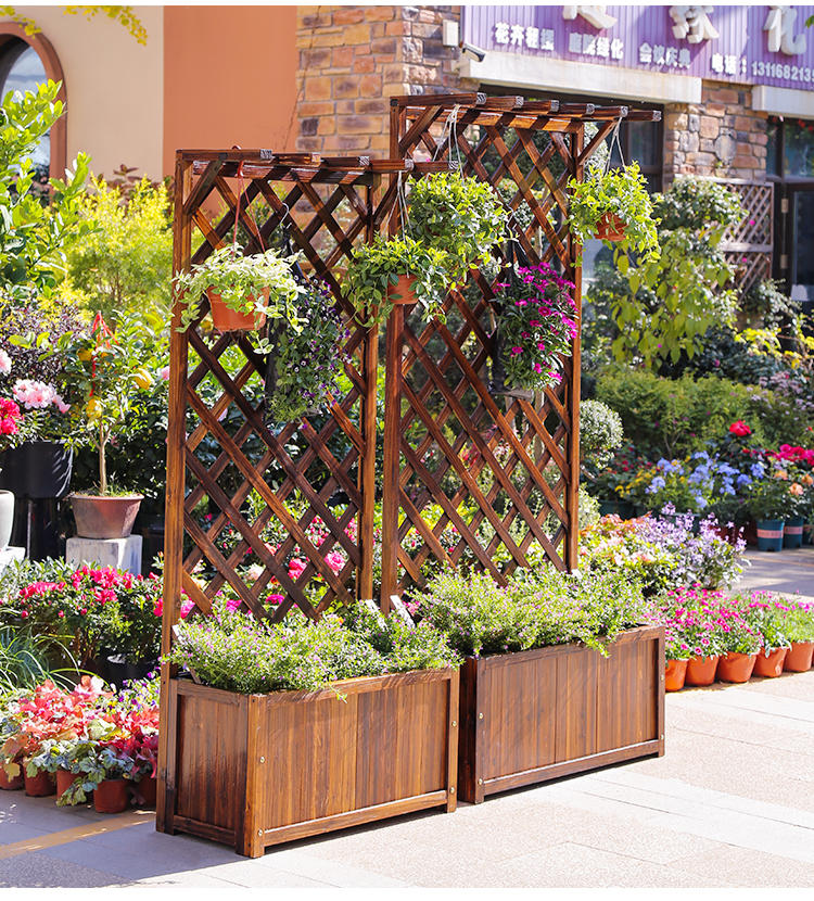 户外庭院防腐木花箱栅栏花盆碳化木网格围栏护栏阳台花架隔断花槽