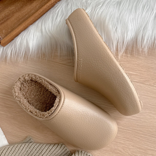 Women's autumn and winter new waterproof cotton slippers for women's excrement feeling, indoor plus velvet, warm and non-slip outer wear, thick-soled cotton slippers