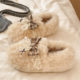 Cotton slippers for women, winter indoor home, warm, non-slip, thick-soled, cute bow bag, plush postpartum cotton shoes