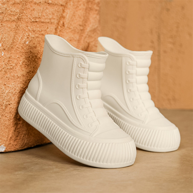 Muer thick-soled rain boots for women 2025 new mid-tube waterproof shoes non-slip rubber shoes soft-soled rain boots plus velvet water boots