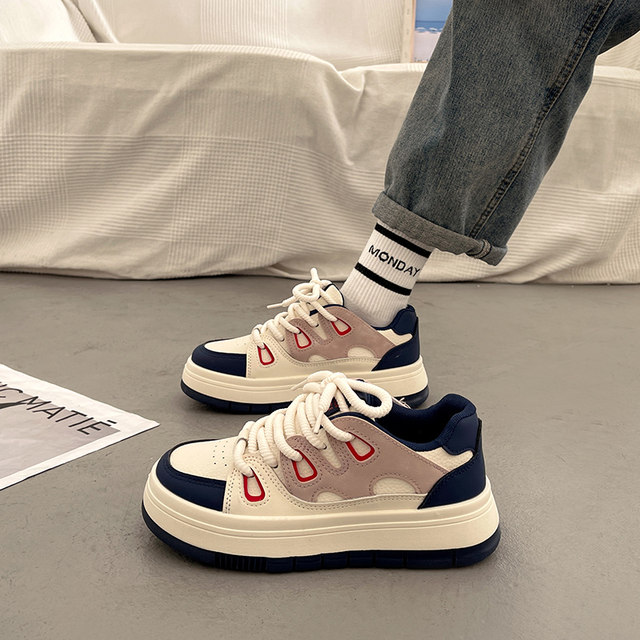 Popular Dexun thick-soled sneakers for women in autumn and winter, versatile super hot white shoes 2025 new Korean casual sports shoes