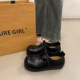 French flat-soled inner heightening single shoes for women, autumn black large-toe small leather shoes 2025 new style with skirt Mary Jane shoes