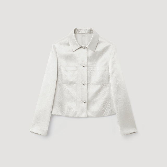 
OVV2025 spring and summer new women's clothing light men satin acetic acid small lapel casual commuter straight jacket