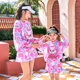 
Parent-child swimsuit mother-daughter skirt bikini three-piece set flat corner long-sleeved sun protection hoodie Kulomi big girls swimsuit