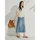 Inman retro washing cowboy skirt 2025 summer women's clothing new high-waisted slim A-line mid-length denim skirt

