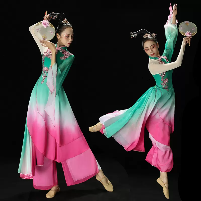 古典舞演出服女飘逸中国风扇子舞蹈服装独舞艺考伞舞