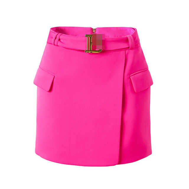 Spot 24 Internet celebrity INS rose red metal buckle tie A swing high waist OL commuter versatile skirt S-XL