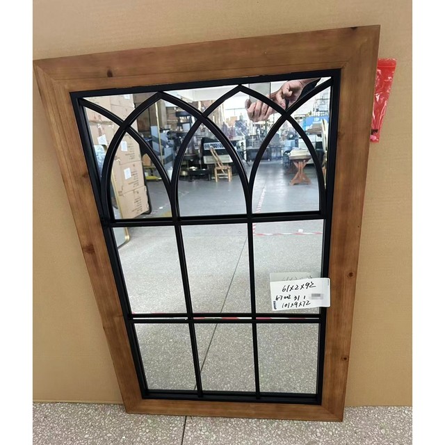 Promotional foreign trade original order American country style retro wooden frame iron decorative wall hanging mirror 61*92cm