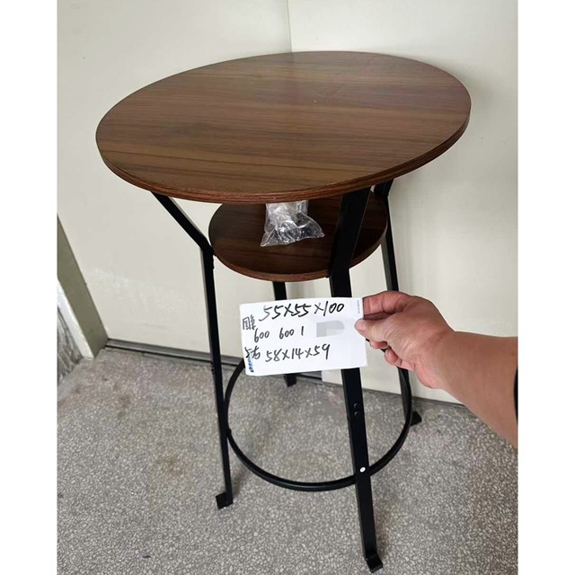 Clearance price, foreign trade original American iron and wood two-layer round table, simple assembly, diameter 55cm, height 100cm