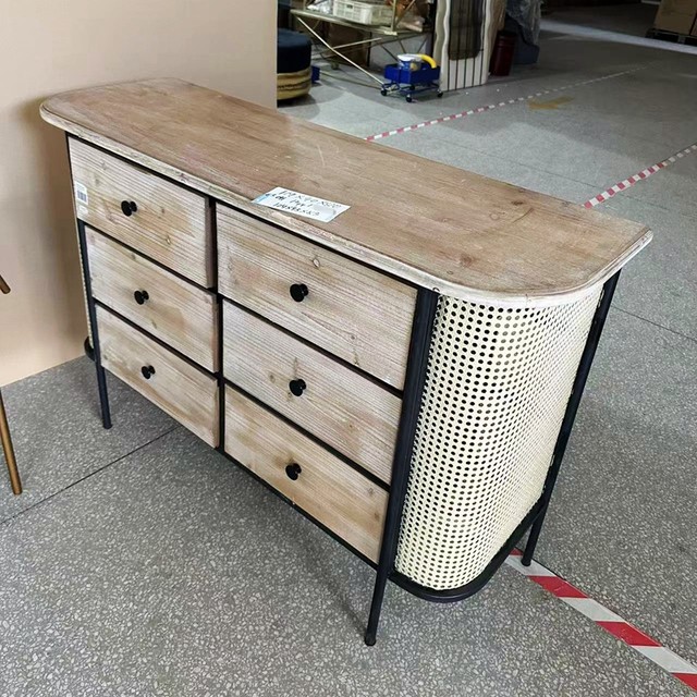 Clearance price foreign trade original order American retro iron art wooden six-drawer storage cabinet side cabinet 119*40*80cm