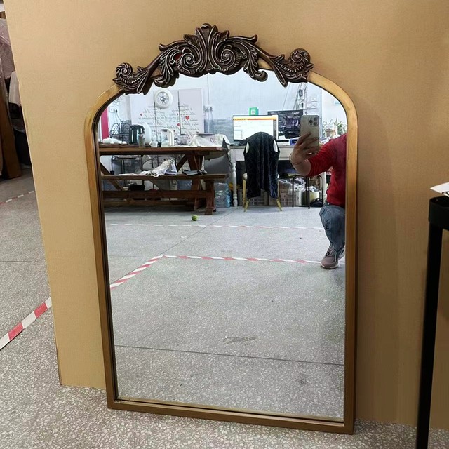 Promotional foreign trade original order American country style iron arched retro decorative wall-mounted mirror 60*92cm