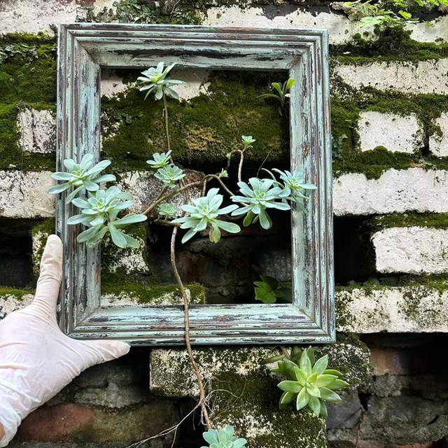 Foreign trade orphan American country style retro old blue solid wood wall hanging picture frame photo frame only wooden frame