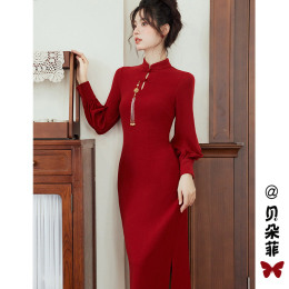 New Chinese improved cheongsam this year dress autumn and winter 2024 new senior toast dress red dress