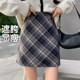 Large -size retro lattice woolen skirt female autumn and winter A -line skirt high waist is thin, small bag hip skirt fat mm
