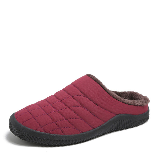 Old people cotton slippers Female winter elderly elderly indoor anti -skid half slippers, velvet warm without heel waterproof cotton shoes
