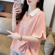 Ringling POLO shirt short -sleeved T -shirt women's summer Korean version loose large size women's contrasting color irregular split shirt
