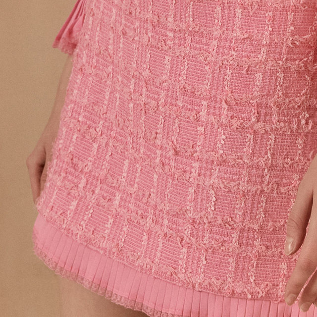 MarieElie gentian flower skirt with autumn and winter high waist solid color plaid spliced ​​lace skirt thick