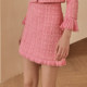 MarieElie gentian flower skirt with autumn and winter high waist solid color plaid spliced ​​lace skirt thick